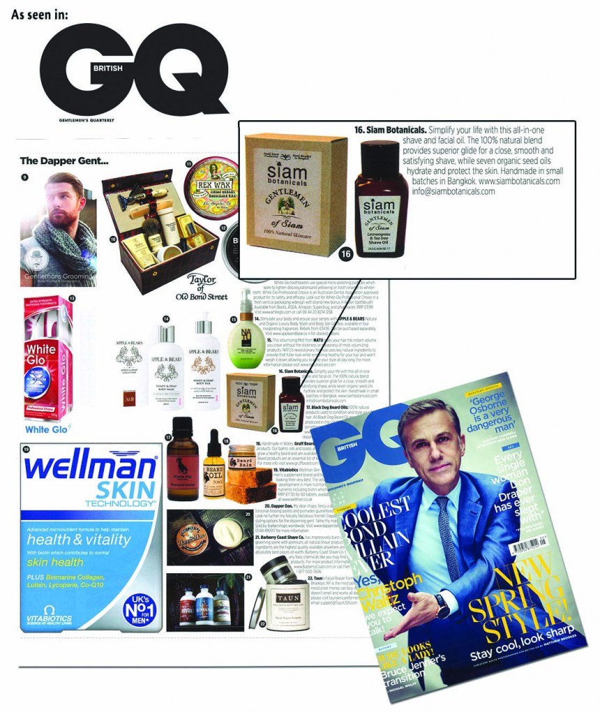 Siam Botanicals shave oil in GQ magazine